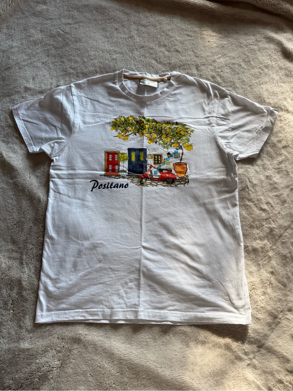 Positano Scenic Graphic White T-Shirt embroidery Italian Style S